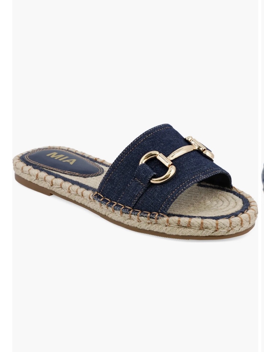 MIA Denim Espadrille Slide Sandal in Navy with Gold Hardware